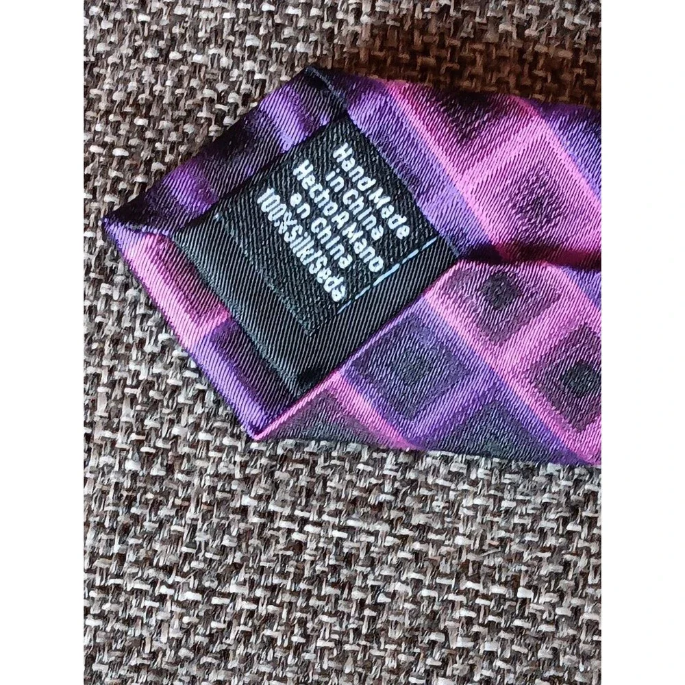 Tie 70s 80s 90s Y2K Mens Van Heusen Silk Pink Purple Plaid 3.75 Wide 59 Long